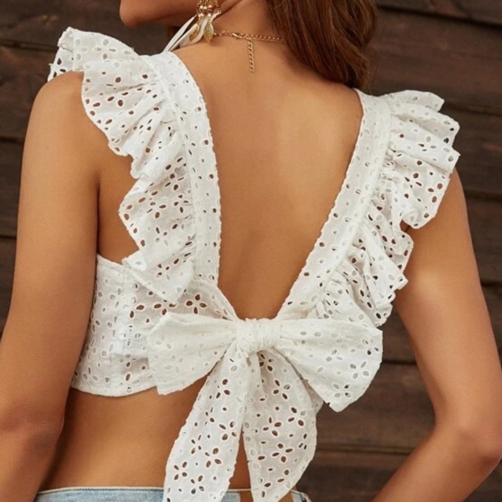 White Ruffle Crop Top